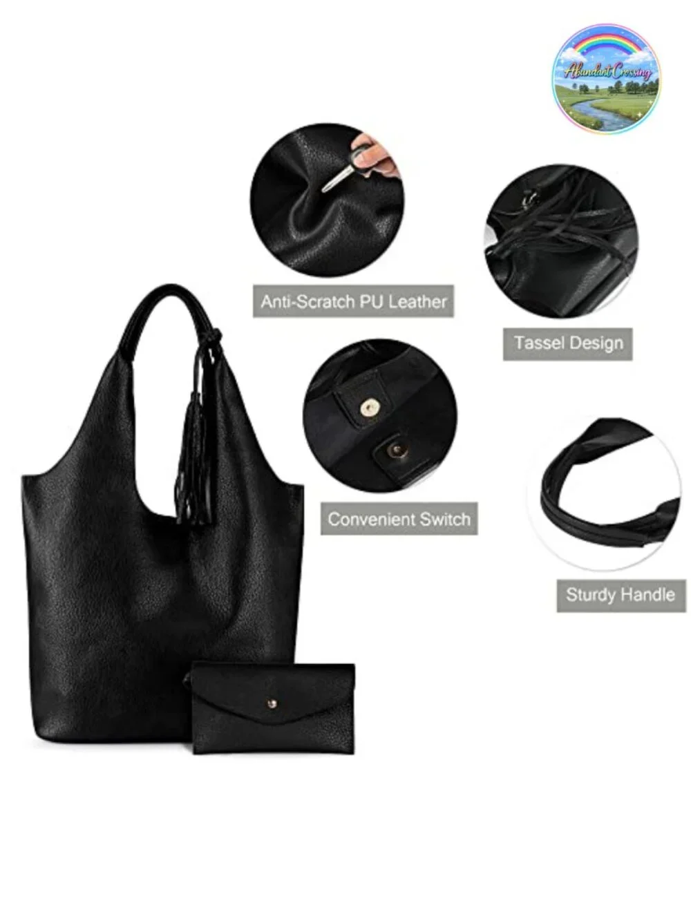 Slouchy Hobo Shoulder Bag Vegan Leather Tassel Handbag